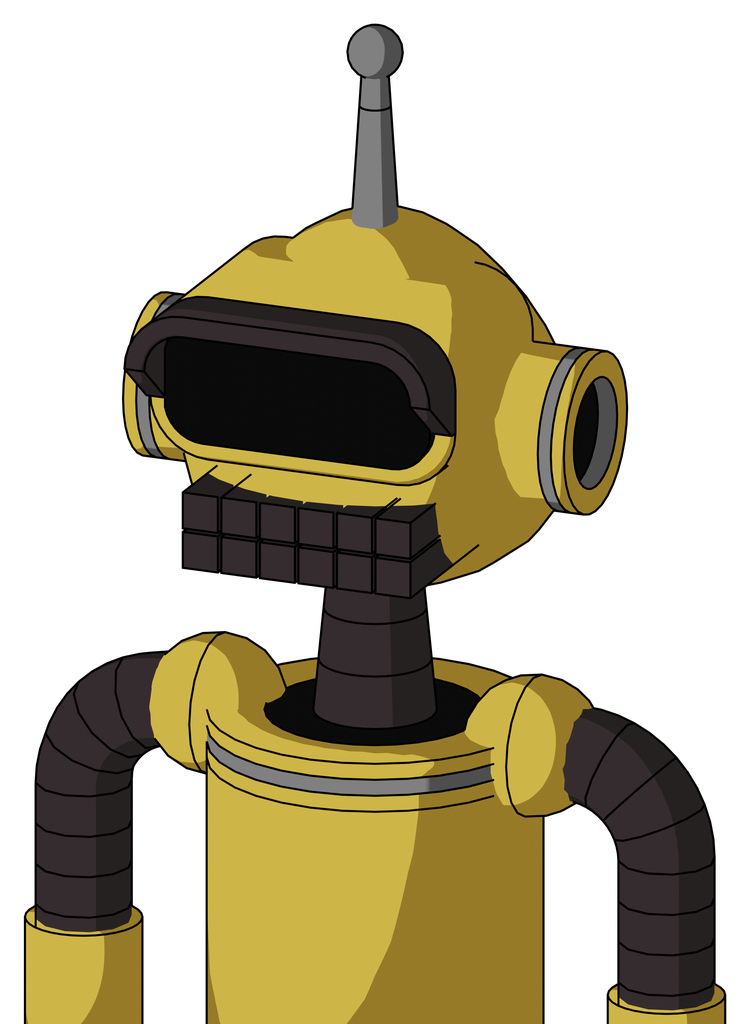 Yellow Droid With Rounded Head And Keyboard Mouth And Black Visor Eye And Single Antenna