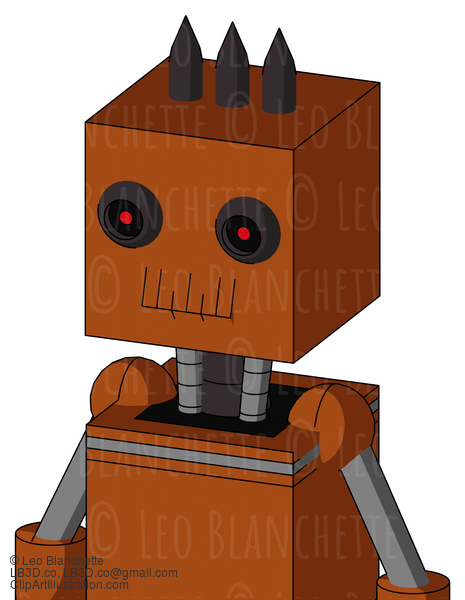 Brownish Droid With Box Head And Toothy Mouth And Black Glowing Red Eyes And Three Dark Spikes #22789