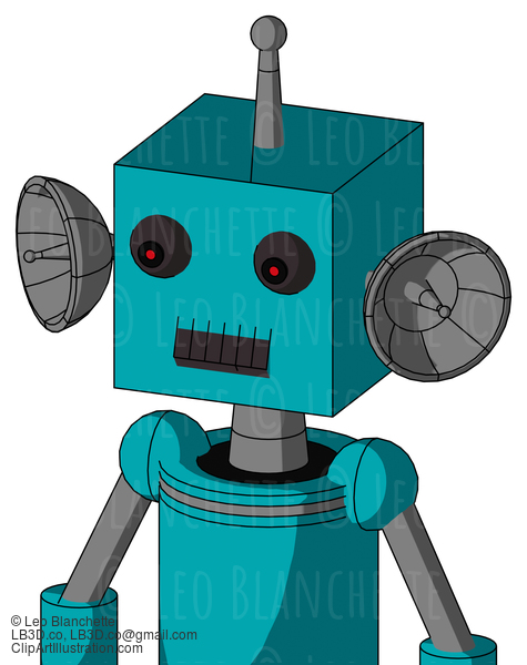 Blue Robot With Box Head And Dark Tooth Mouth And Red Eyed And Single Antenna #22816