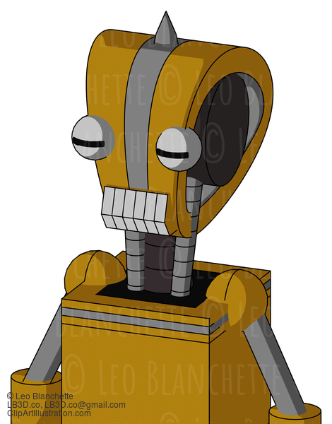 Dark-Yellow Automaton With Droid Head And Teeth Mouth And Two Eyes And Spike Tip #22831