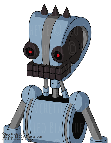 Blue Robot With Droid Head And Keyboard Mouth And Black Glowing Red Eyes And Three Dark Spikes #22844