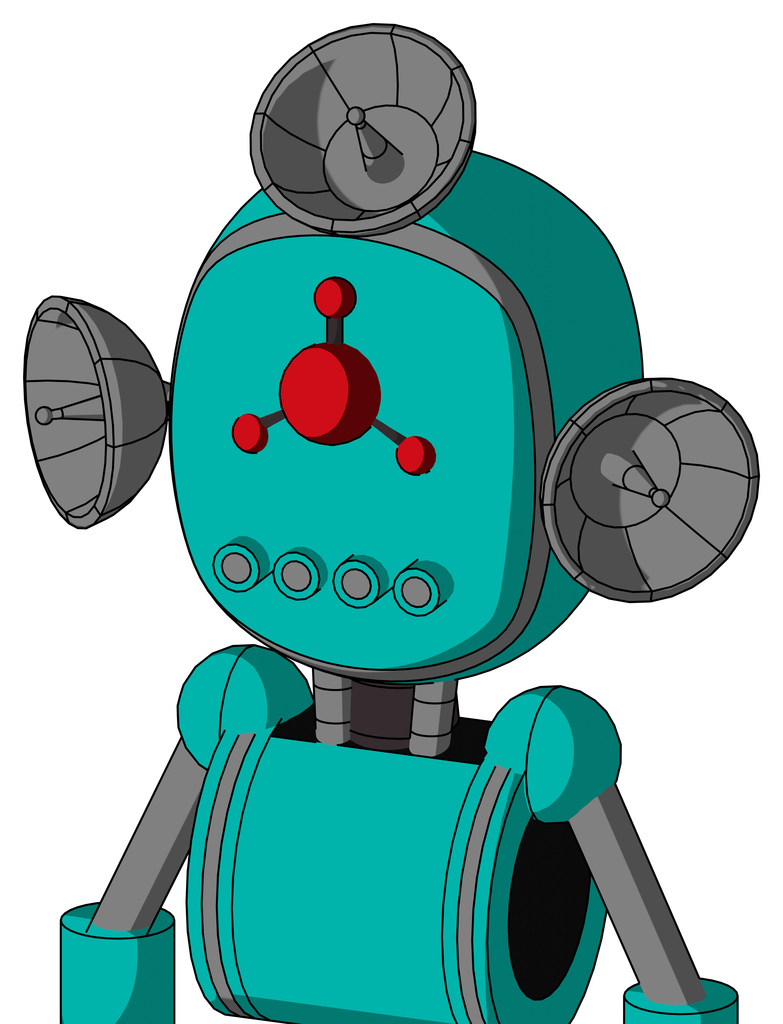 Greenish Robot With Bubble Head And Pipes Mouth And Cyclops Compound Eyes And Radar Dish Hat
