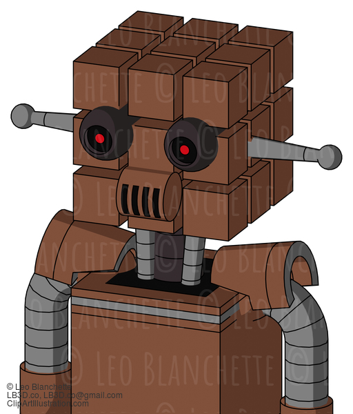 Brown Mech With Cube Head And Speakers Mouth And Black Glowing Red Eyes #22868