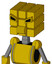 Yellow Droid With Cube Head And Speakers Mouth And Angry Eyes
