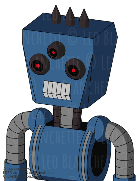 Blue Robot With Box Head And Teeth Mouth And Three-Eyed And Three Dark Spikes #22898