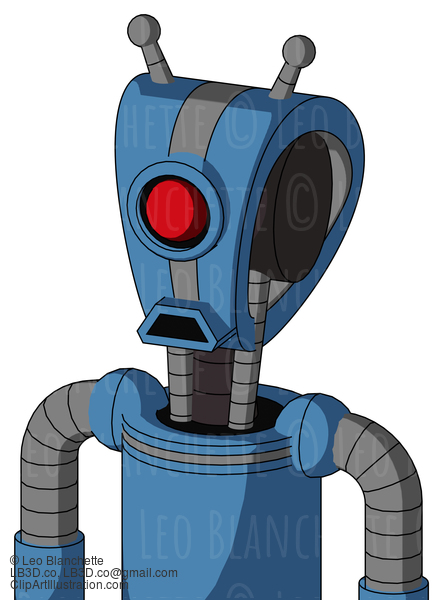 Blue Robot With Droid Head And Sad Mouth And Cyclops Eye And Double Antenna #22910