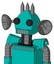 Greenish Robot With Rounded Head And Square Mouth And Two Eyes And Three Spiked