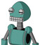 Greenish Mech With Rounded Head And Keyboard Mouth And Two Eyes