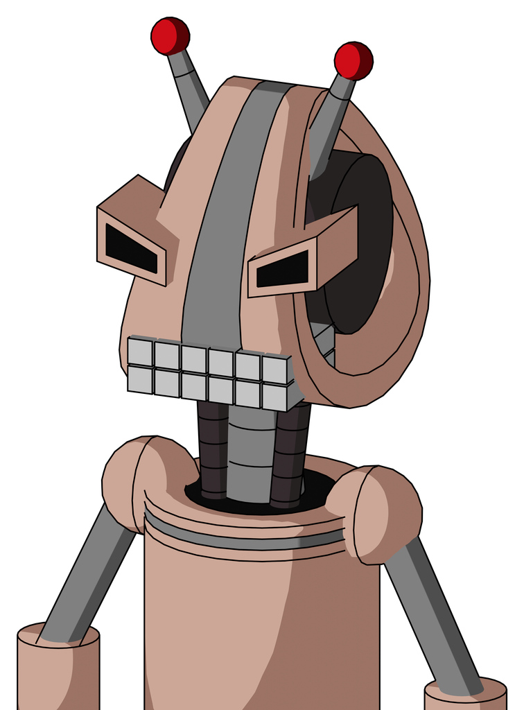 Light-Peach Mech With Droid Head And Keyboard Mouth And Angry Eyes And Double Led Antenna