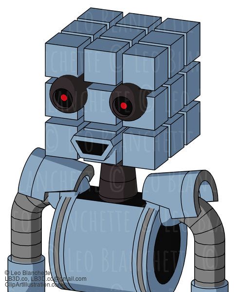 Blue Robot With Cube Head And Happy Mouth And Black Glowing Red Eyes #22947