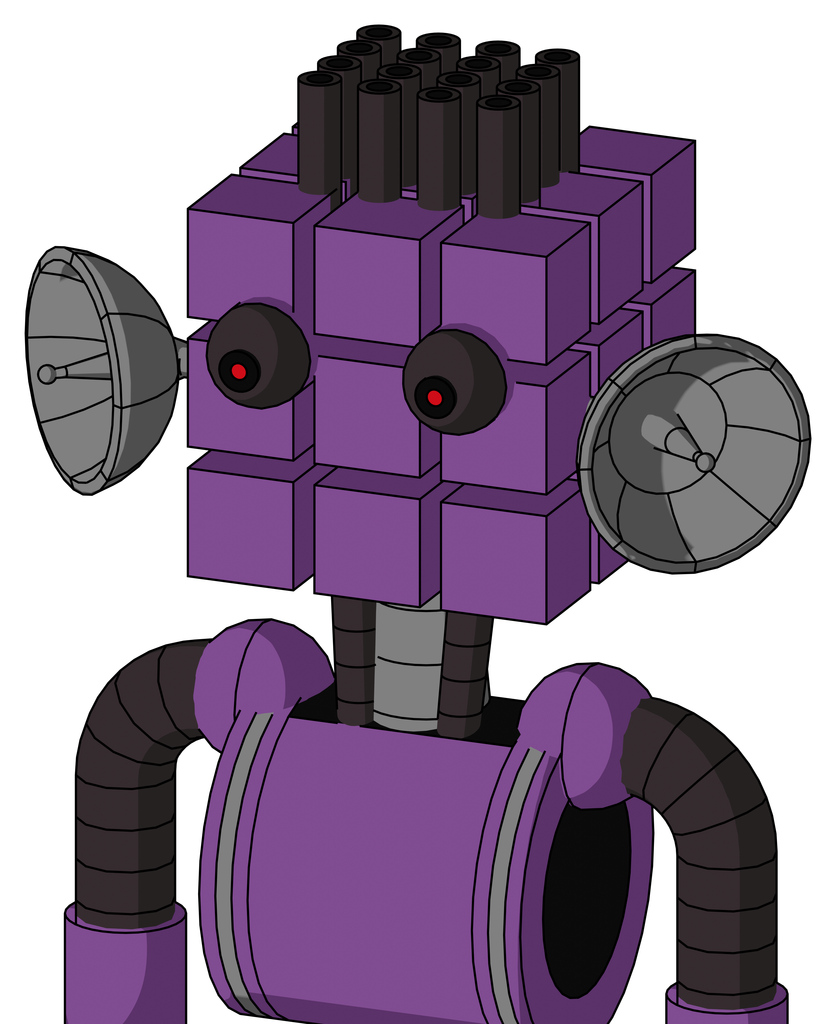 Purple Automaton With Cube Head And Red Eyed And Pipe Hair