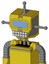 Yellow Droid With Mechanical Head And Keyboard Mouth And Large Blue Visor Eye And Single Antenna