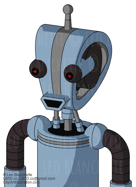 Blue Robot With Droid Head And Happy Mouth And Red Eyed And Single Antenna #22965