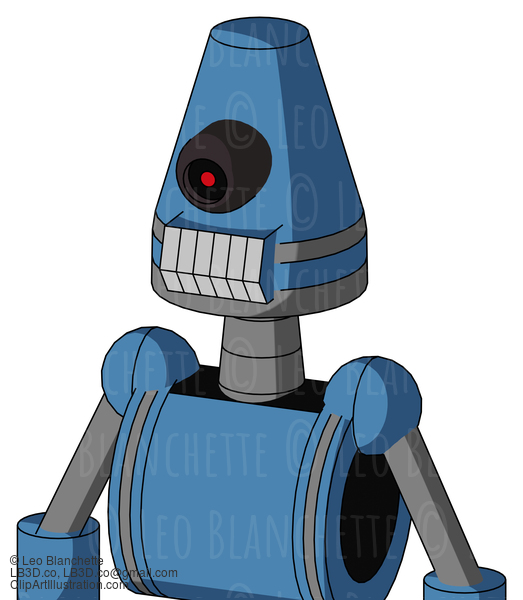 Blue Robot With Cone Head And Teeth Mouth And Black Cyclops Eye #22976