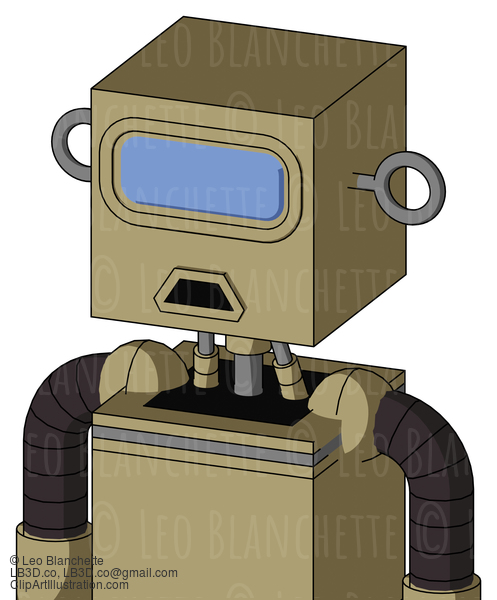 Army-Tan Automaton With Box Head And Sad Mouth And Large Blue Visor Eye #22978