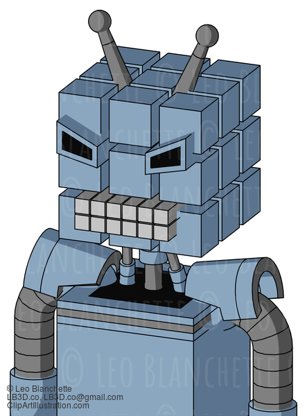 Blue Robot With Cube Head And Keyboard Mouth And Angry Eyes And Double Antenna #22995