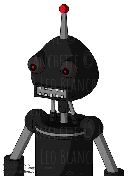 Black Automaton With Rounded Head And Square Mouth And Red Eyed And Single Led Antenna #23001