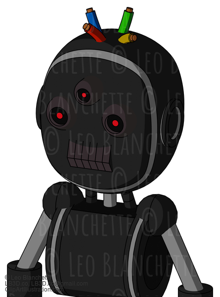 Black Automaton With Bubble Head And Dark Tooth Mouth And Three-Eyed And Wire Hair #23034