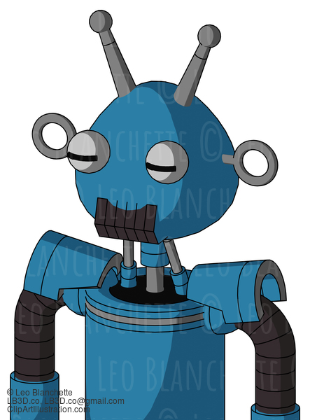 Blue Automaton With Rounded Head And Dark Tooth Mouth And Two Eyes And Double Antenna #23036