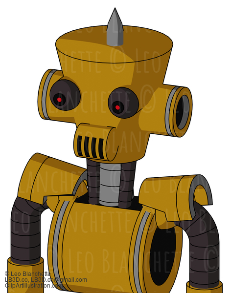 Dark-Yellow Automaton With Cylinder-Conic Head And Speakers Mouth And Red Eyed And Spike Tip #23044