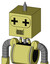 Yellow Robot With Box Head And Speakers Mouth And Plus Sign Eyes And Spike Tip