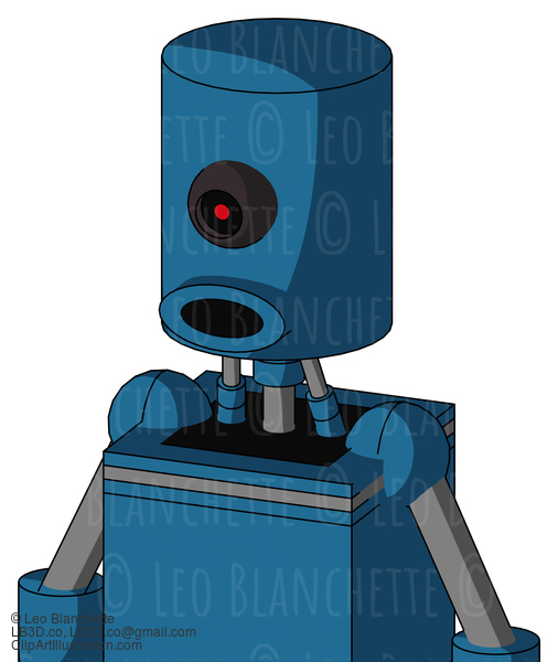 Blue Automaton With Cylinder Head And Round Mouth And Black Cyclops Eye #23058