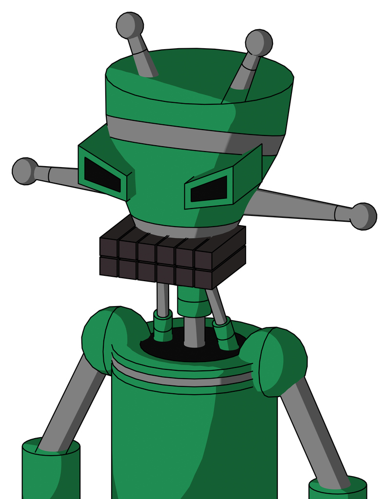 Green Automaton With Vase Head And Keyboard Mouth And Angry Eyes And Double Antenna