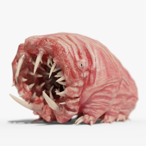 Tardigrade monster. Waterbear body, leech head. 3d model.