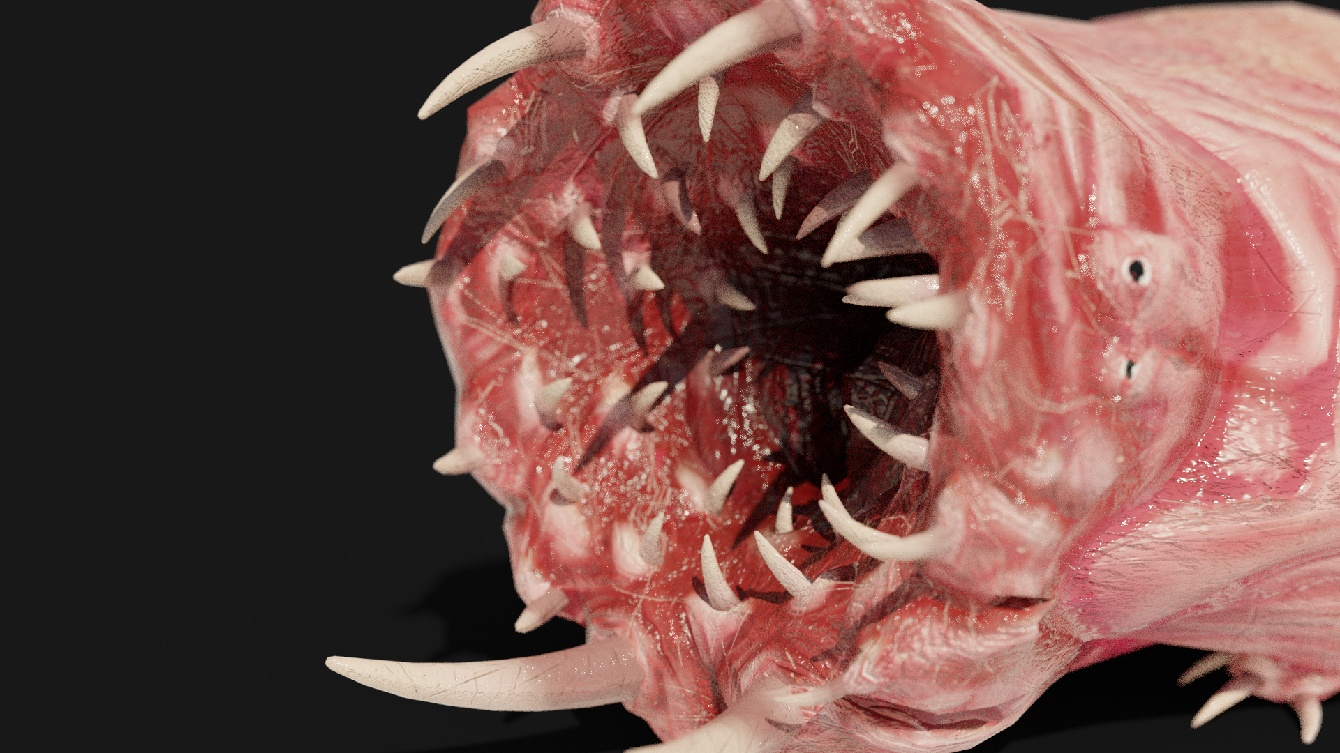 Tardigrade leech monster, mouth open wide. 3d model.