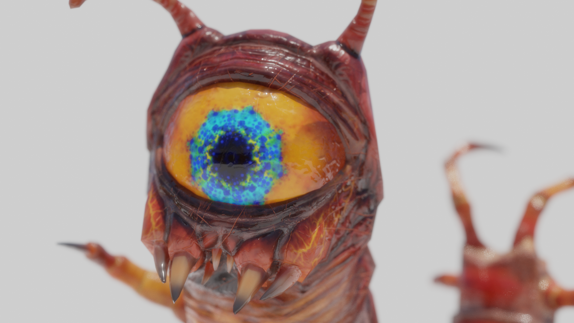 Centipede eyeball monster, front eyeball view.