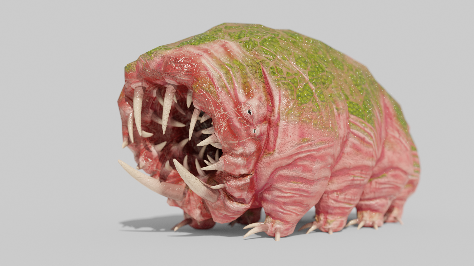 Mossy Monster with Giant Teeth, Body of Waterbear Tardigrade Moss Piglet