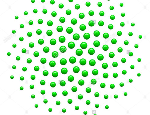 Clipart illustration of a 3d green spiral fibonacci mathematics dot pattern, on a white background.