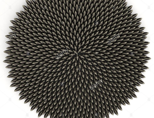 Royalty free clipart illustration of a 3d sunflower seed Fibonacci golden ratio circle, on a white background.