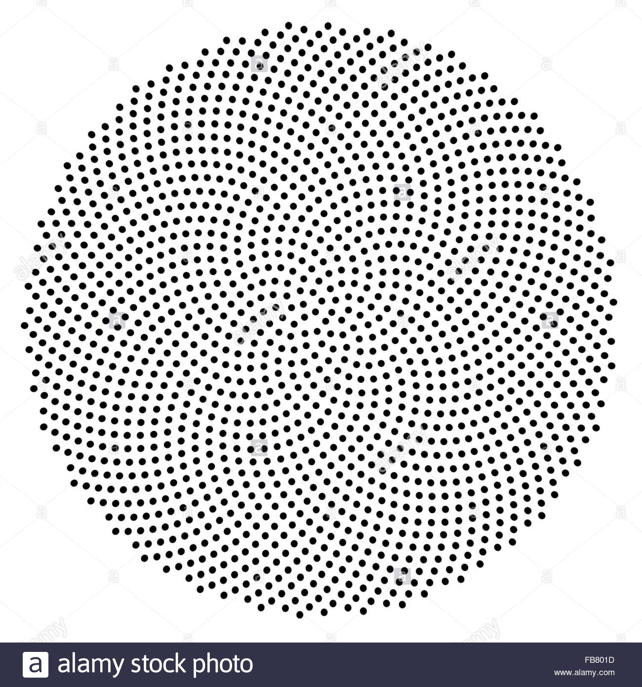 Royalty free clipart illustration of a black fibonacci golden ratio mathematics dot pattern, on a white background.