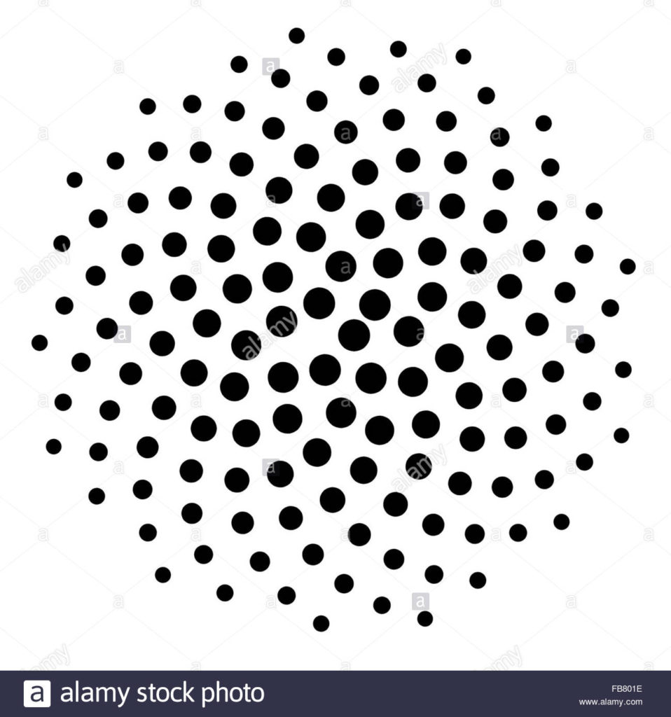 Royalty free clipart illustration of a black spiral fibonacci mathematics dot pattern, on a white background.