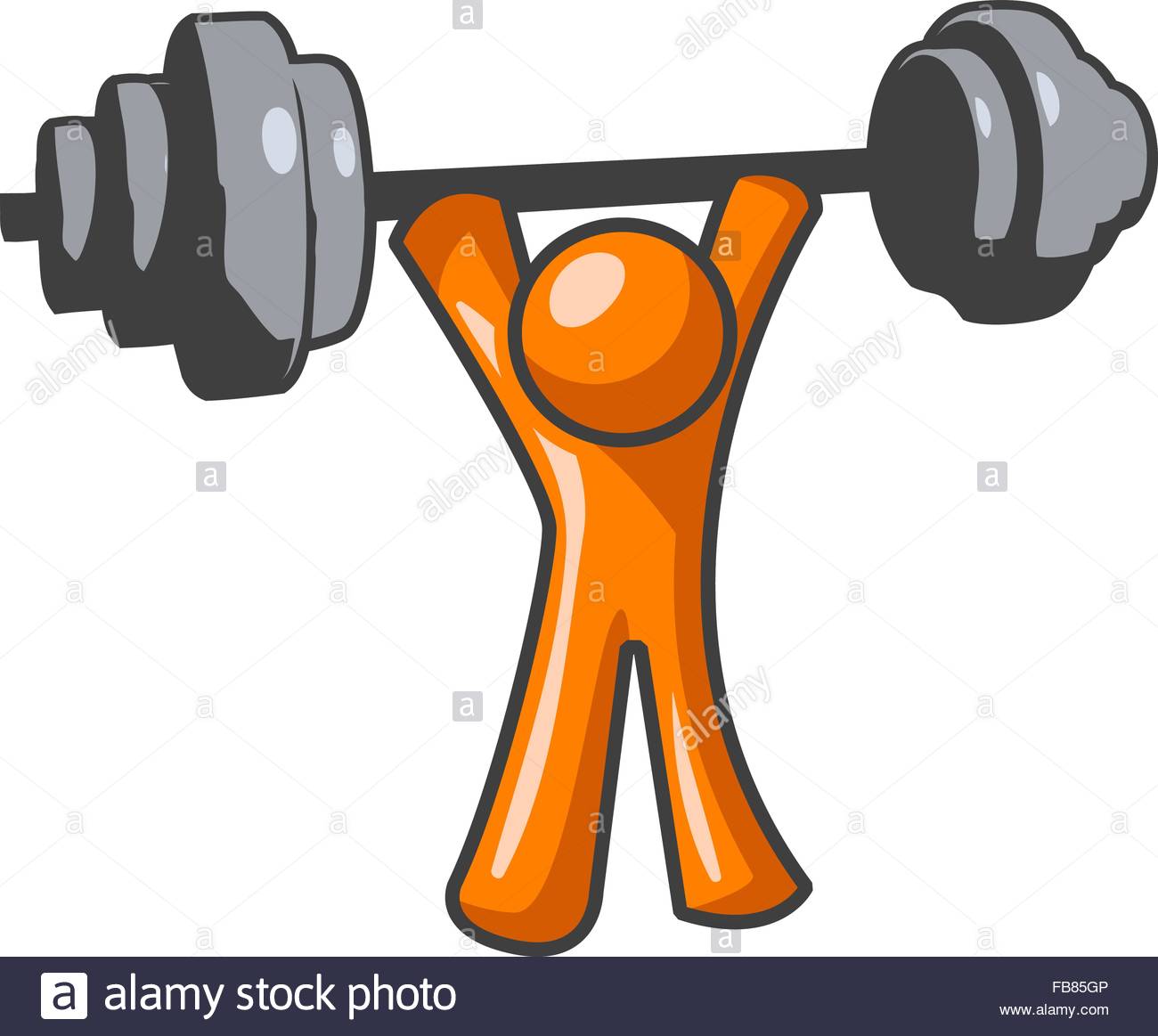 An orange man lifting weights in a great display of strength.