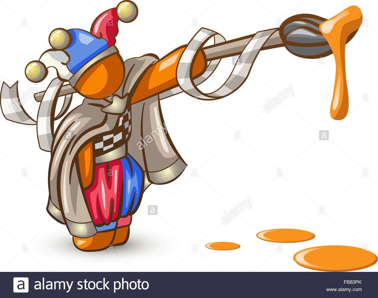 Orange man joker or jester with orange paint brush, dripping, ready to paint the town orange.