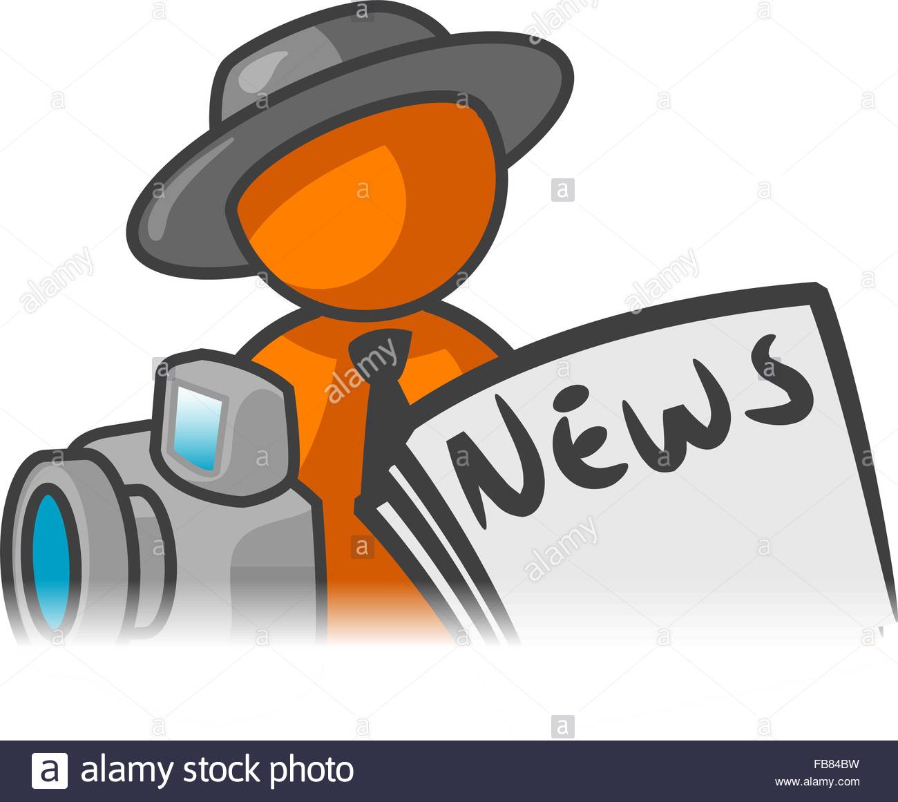 An orange man with a news paper and camera in front of him. Vector Illustration